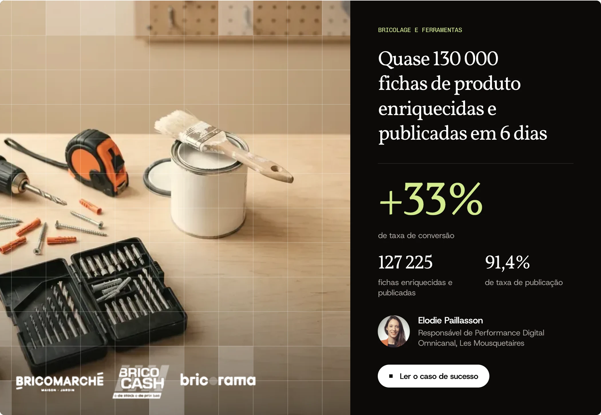 Caso de sucesso Les Mousquetaires: quase 130 000 fichas de produto enriquecidas e publicadas em 6 dias, +33% de taxa de conversão. Ler o caso de sucesso